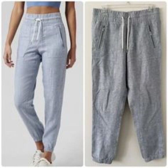 Athleta Casual Blue Denim Linen Jogger Pants size 6 - Picture 1 of 13